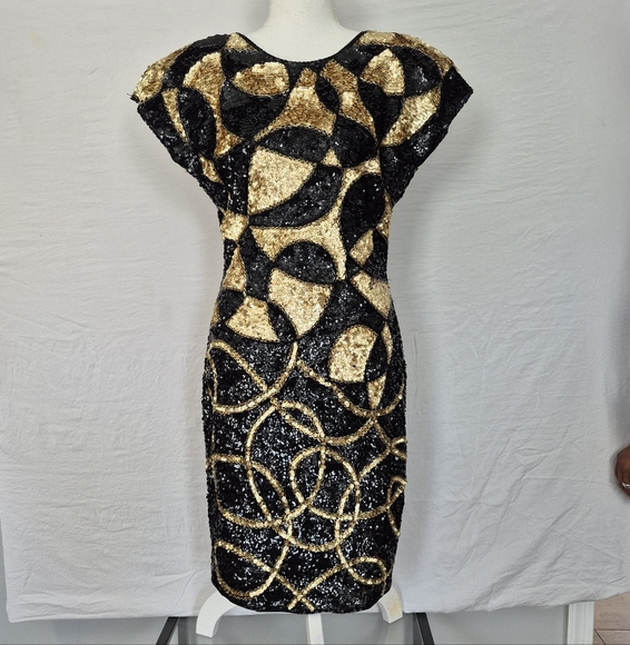 Cache Black and Gold Sequin Mini Dress - Picture 1 of 10